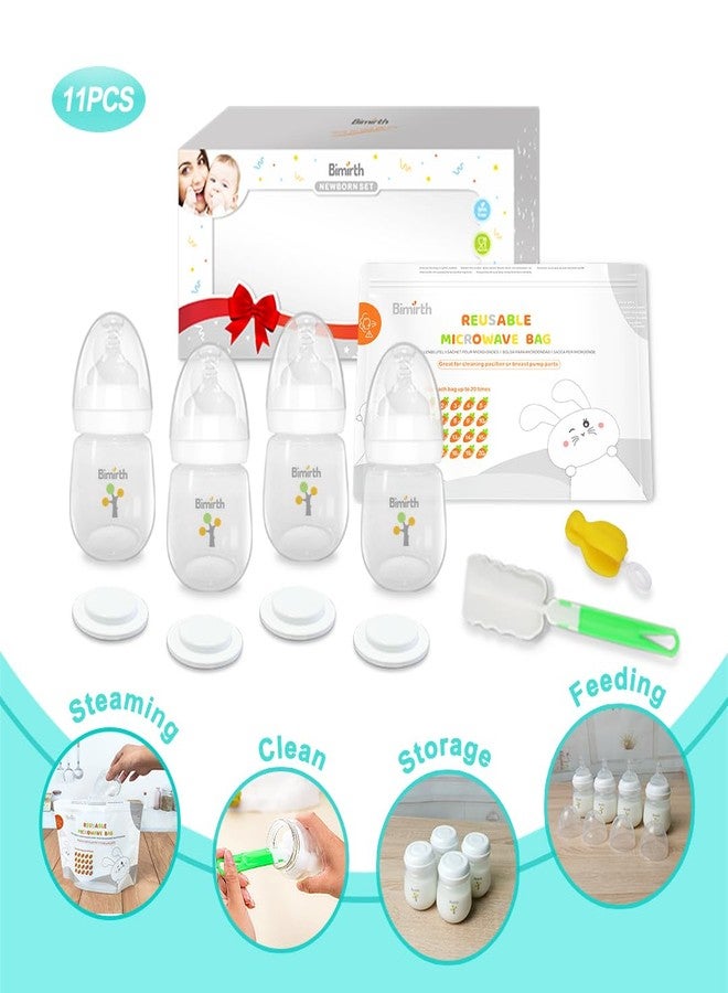 Bimirth 11-Piece Baby Bottle & Milk Storage Bottle Gift Set, 6oz/180ml Wide-Neck BPA-Free Feeding Bottles with Anti-Colic Nipples, Storage Lids, Cleaning Brushes & Reusable Steam Bag for Newborns - Image 3